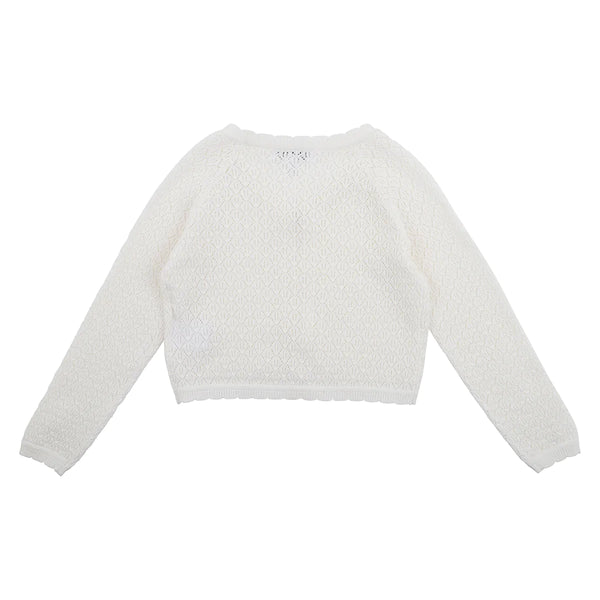 GIRLS IVORY POINTELLE CARDIGAN