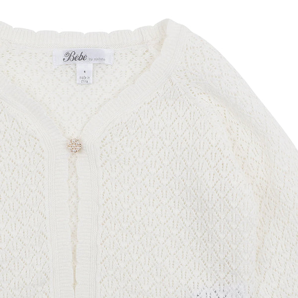 GIRLS IVORY POINTELLE CARDIGAN