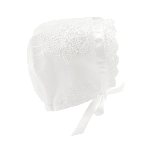 OPEN BACK CHRISTENING DRESS WITH BLOOMERS AND BONNET