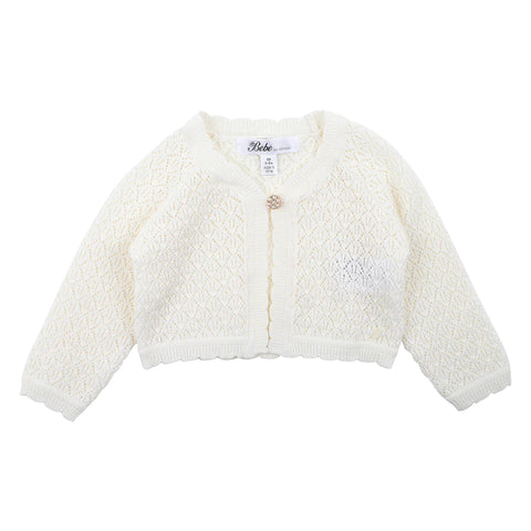GIRLS IVORY POINTELLE CARDIGAN